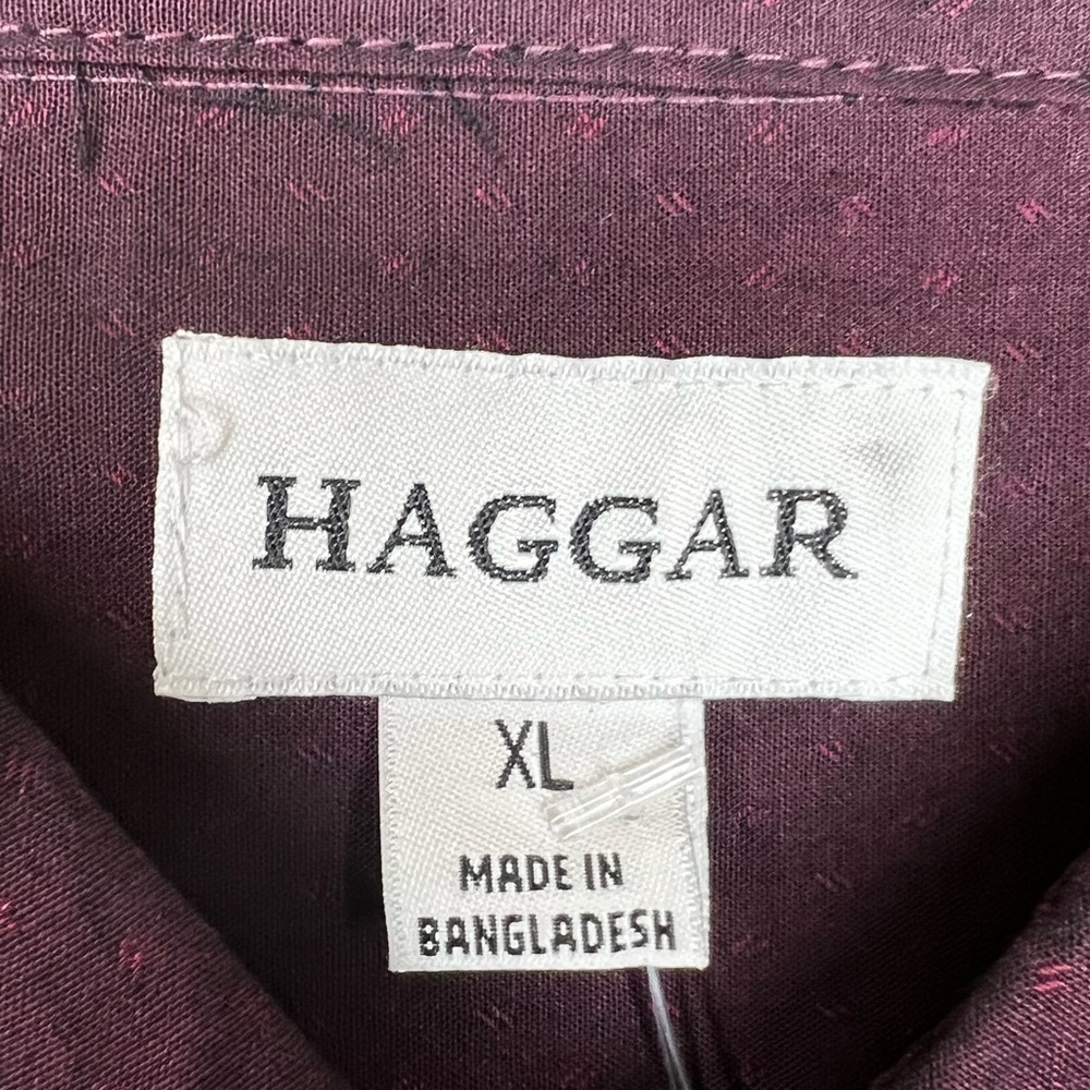 Haggar Tuckless Burgundy Short Sleeve Cotton Button Down Shirt - Size XL, NWT - Picture 6 of 10